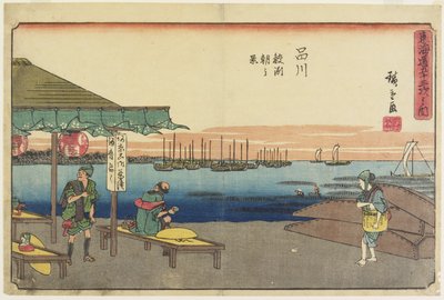 Morgenscene i Samezu, Shinagawa, 1841-1842 av Utagawa Hiroshige