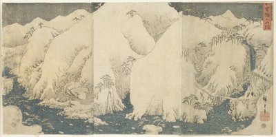 Fjell og elv ved Kiso Pass, august 1857 av Utagawa Hiroshige
