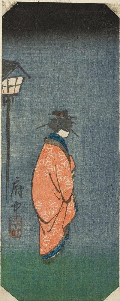 Nichomachi i Fuchu, del av ark nr. 6 fra serien "Bilder av de femti-tre stasjonene til Tokaido (Tokaido gojusan tsugi zue)" av Utagawa Hiroshige