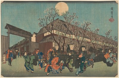 Nattprosesjon under Cherry Blossoms langs Nakanoch? på Shin Yoshiwara av Utagawa Hiroshige