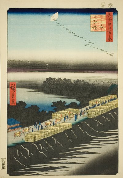 Japansk bildeversjon k overflate t, Yoshiwara (Yoshiwara Nihon Tsutsumi), fra seriens ``Ridge for ridges d fa net s Views of Edo (Hundre berømte utsikt over Edo)