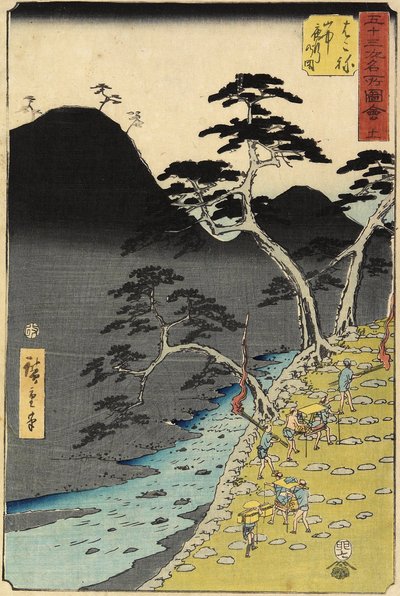 No.11 River in the Mountain at Night, Hakone, juli 1855 av Utagawa Hiroshige