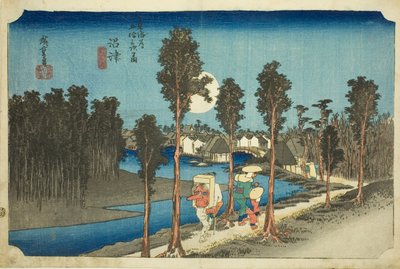 Numazu—Dusk (Numazu—tasogare zu), fra serien The Fifty-Three Stations of the Tōkaidō Road (Tōkaidō gojūsan tsugi no uchi) av Utagawa Hiroshige
