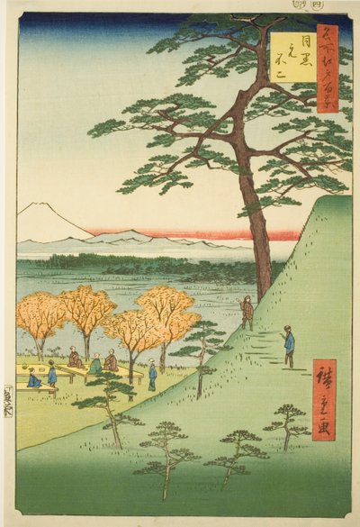 Original l Fuji, Meguro (Meguro Motofuji), fra seriens ``Ridge for ridge d red fa net s views of Edo (One hundred famous views of Edo)