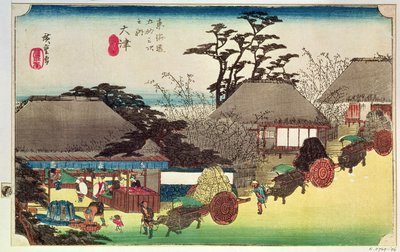Otsu, illustrasjon fra "Fifty Three Stations of the Tokaido Road", pub. av Takenouchi Magohachi, ca. 1831-4 (farget treblokk) av Utagawa Hiroshige