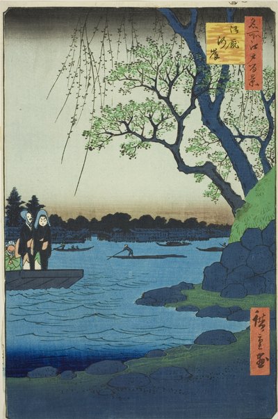 Oumayagashi, fra serien "One Hundred Famous Views of Edo (Meisho Edo hyakkei)" av Utagawa Hiroshige