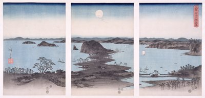 Panorama av utsikt over Kanazawa under fullmåne, fra serien 