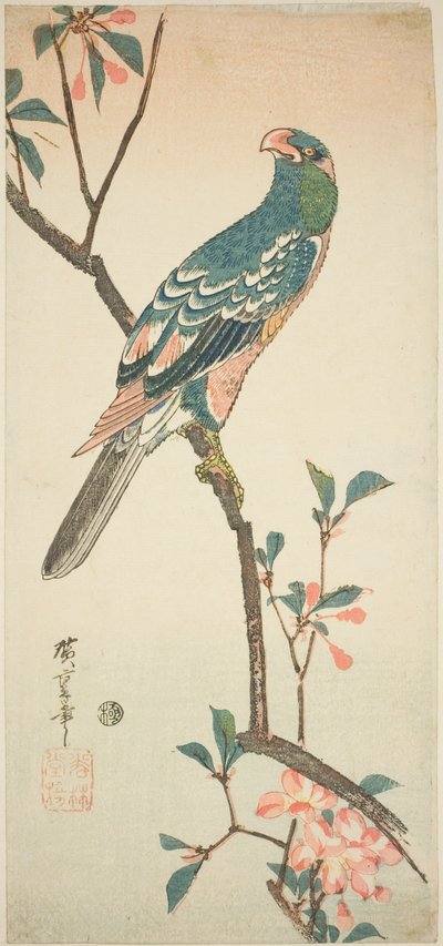 Papegøye på en blomstrende gren av Utagawa Hiroshige