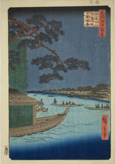 Pine f Sutto s Plan d Umaya, Asakusa River (Asakusa River forsvar furuhester og sult), One Hundred Views of Edo)" av Utagawa Hiroshige
