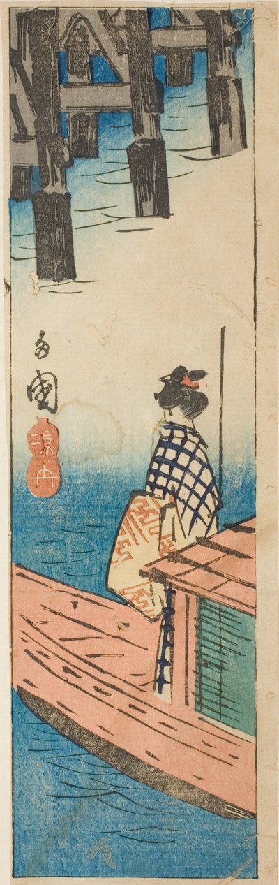 Lystbåt ved Ryogoku-broen (Ryogoku suzumibune), del av et ark fra serien "Cutouts of Famous Places in Edo (Harimaze Koto meisho)" av Utagawa Hiroshige