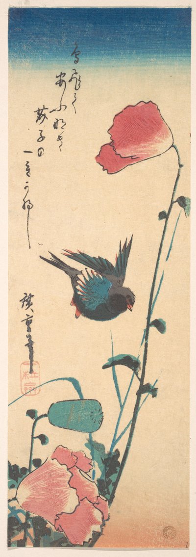 Mohn und Spatz av Utagawa Hiroshige