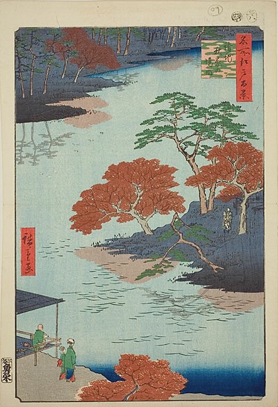 Precincts of the Akiba Shrine, Ukeji (Ukeji Akiba no keidai), nr.91 fra serien quot;One Hundred Famous Views of Edo (Meisho Edo hyakkei)quot; av Utagawa Hiroshige