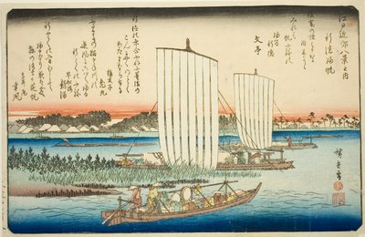 Row r people g again ls på fiskespesial (gyotoku-normer), fra seriens ``British Views member te environs of Edo (one of the Eight Views of Edo Bank)