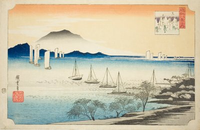 Retsu r Ning Sails at Yabase (Yabase no Kihan), fra serien "Eight ws of Omi" av Utagawa Hiroshige