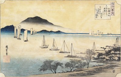 Returnerende seil ved Yabase, ca. 1834 av Utagawa Hiroshige