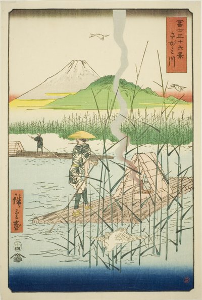 Sagami River (Sagamigawa), fra serien "Thirty-six Views of Mount Fuji (Fuji sanjurokkei)" av Utagawa Hiroshige