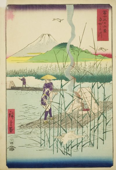 Sagami River (Sagamigawa), fra serien "Thirty-six Views of Mount Fuji (Fuji sanjurokkei)" av Utagawa Hiroshige