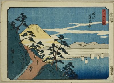 Satta Peak i Suruga-provinsen (Suruga Satta-gruven), fra serien "Thirty-six Views of Mount Fuji (Fuji sanjurokkei)" av Utagawa Hiroshige