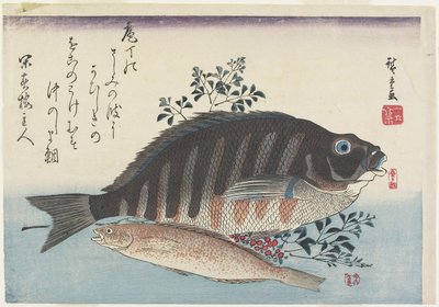 Brasmer, søtfisk og Nandina-grener, ca. 1840 av Utagawa Hiroshige