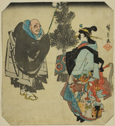 Seki: Priest Ikkyu and the Hell Courtesan, fra serien "Fifty-three Pairings for the Tokaido Road (Tokaido gojusan tsui)" av Utagawa Hiroshige