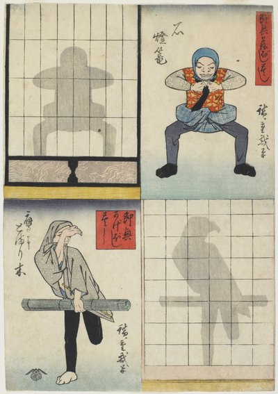 Shadow Figures of a Lantern and a Hawk, ca. 1842 (farget treblokktrykk) av Utagawa Hiroshige