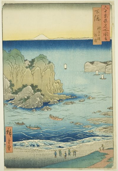 Shimosa-provinsen: Choshi Beach på den ytre bukten (Shimosa, Choshi no hama Toura), fra serien "Famous Places in the Sixty-odd Provinces (Rokujuyoshu meisho zue)" av Utagawa Hiroshige