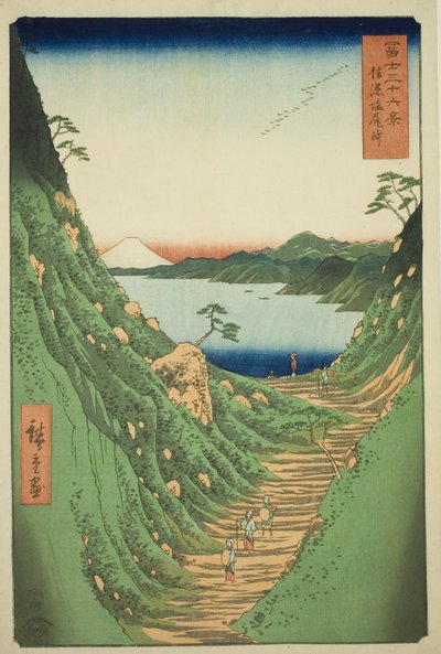 Shiojiri Pass i Shinano-provinsen (Shinano Shiojiri toge), fra serien "Thirty-six Views of Mount Fuji (Fuji sanjurokkei)" av Utagawa Hiroshige