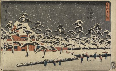 Snøutsikt over Zo_jo_ji-tempelet i Shiba, 1847-1852 av Utagawa Hiroshige