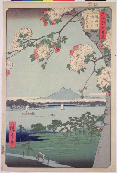 Suigin Grove og Masaki, ved Sumida-elven, fra "One Hundred Famous Views of Edo (Tokyo)", 1856 av Utagawa Hiroshige