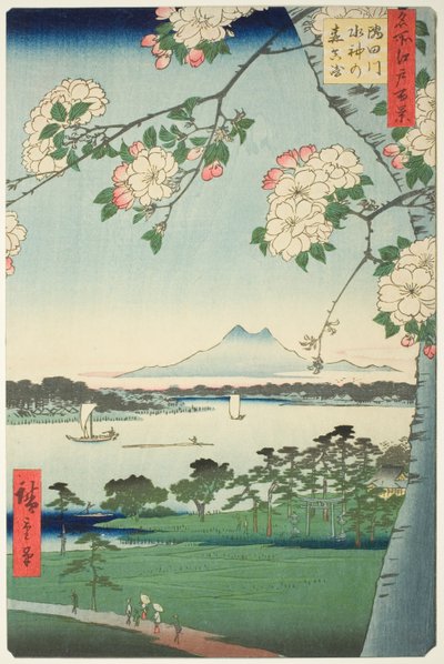 Suijin Shrine d første lyd te Rive Sumida (Sumida River Suijin no mori first), fra seriens ``Ridge dre d fa net views f Edo (One Hundred Famous Views of Edo)
