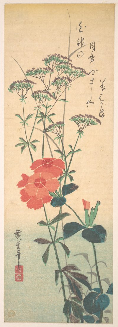Prächtige Nelken und Chinesische Agrimonie av Utagawa Hiroshige