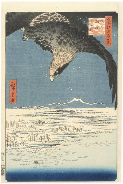 Susaki and the Jmantsubo Plain nær Fukagawa fra Series One Hundred Famous Views of Edo, 1857 (farget treblokktrykk) av Utagawa Hiroshige