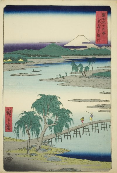 Tama River i Musashi-provinsen (Musashi Tamagawa), fra serien "Thirty-six Views of Mount Fuji (Fuji sanjurokkei)" av Utagawa Hiroshige