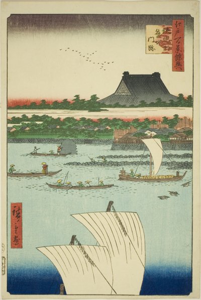 Teppozu and Tsukiji Honganji Temple (Teppozu Tsukiji Monzeki), from the series "Supplement to the One Hundred Famous Views of Edo (Edo hyakkei yokyo)"   1273694   no       norwegian Successfully Translated  Original: Wenlock : A Bay Racehorse, in a loose b av Utagawa Hiroshige