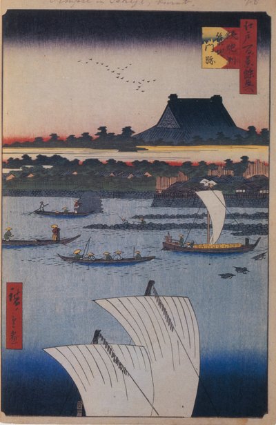 Teppozu og Tsukiji Monzeki-tempelet hundre kjente utsikter over Edo, 1856-1858 av Utagawa Hiroshige
