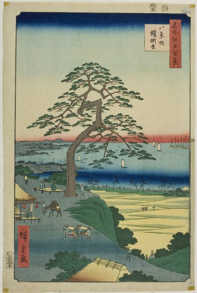 Den rustningshengende furua ved Hakkeizaka (Hakkeizaka Yoroikakematsu), fra serien «Hundre berømte utsikter over Edo (Meisho Edo hyakkei)» av Utagawa Hiroshige