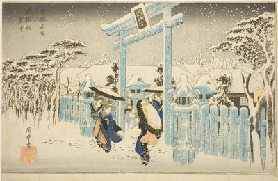 The Gion Temple in Snow (Gionsha setchu), fra serien "Famous Places in Kyoto (Kyoto meisho no uchi)" av Utagawa Hiroshige