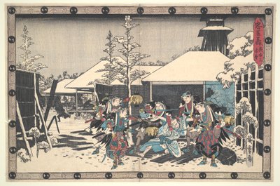 The Loyal League of Forty-seven R?nin (Ch?shingura), Akt XI, nr. 3: The Night Attack Moronao grepet av Ronin av Utagawa Hiroshige