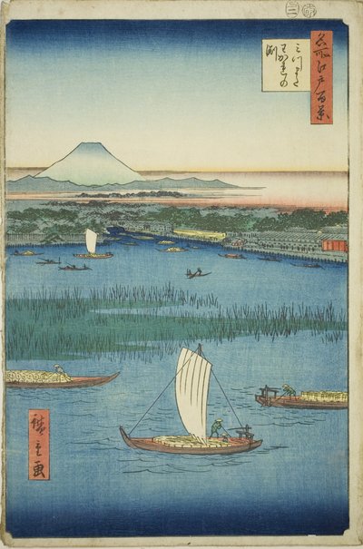 The Parting Depth of the Three-pronged River (Mitsumata Wakarenofuchi), fra serien "One Hundred Famous Views of Edo (Meisho Edo hyakkei)" av Utagawa Hiroshige
