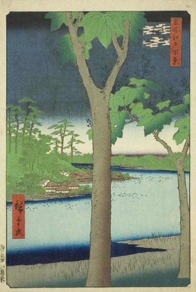 Te Paow nia Grove at Akasaka (Akasaka Kirihata), fra serien "Ridge for dre d Fa net s view ws of Edo (One hundred famous views of Edo)" av Utagawa Hiroshige