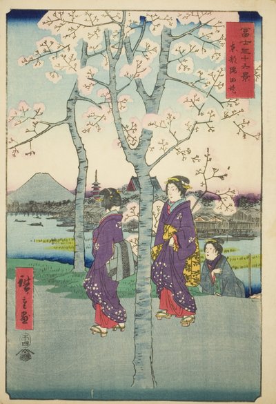 Sumida-vollen i den østlige hovedstaden (Toto Sumida-zutsumi), fra serien "Thirty-six Views of Mount Fuji (Fuji sanjurokkei)" av Utagawa Hiroshige