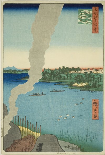 Tile Kilns og Hashiba Ferry på Sumida-elven (Sumidagawa Hashiba no watashi kawaragama), fra serien "One Hundred Famous Views of Edo (Meisho Edo hyakkei)" av Utagawa Hiroshige