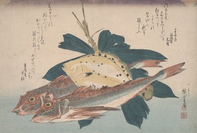 To gunnarder og en flyndre av Utagawa Hiroshige