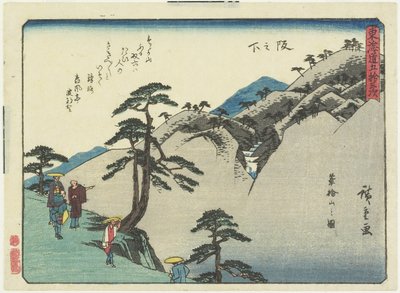 Se v av vertshuset som også fødte Fudesaka, under skråningen, 1837-1844 av Utagawa Hiroshige