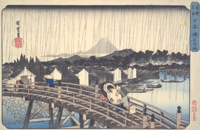 White Rain on the Nihon Bridge, fra serien Famous Places of the Eastern Capital av Utagawa Hiroshige