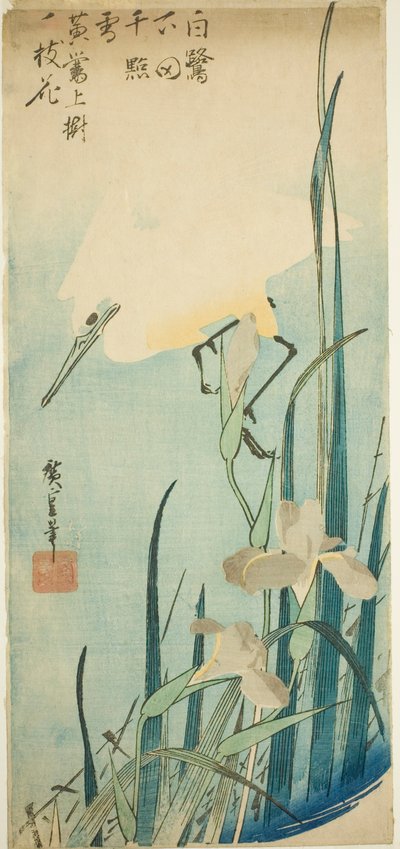 Hvit hegre og iris av Utagawa Hiroshige