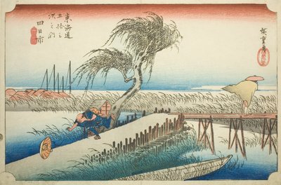 Yokkaichi: Mie River (Yokkaichi, Miegawa), fra serien "Fifty-three Stations of the Tokaido (Tokaido gojusan tsugi no uchi)," også kjent som Hoeido Tokaido av Utagawa Hiroshige