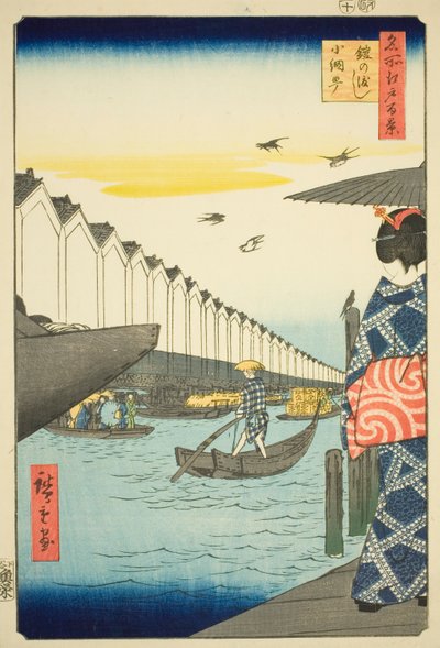 Yoroi Ferry, Koami-cho (Yoroi no watashi Koami-cho), fra serien "One Hundred Famous Views of Edo (Meisho Edo hyakkei)" av Utagawa Hiroshige