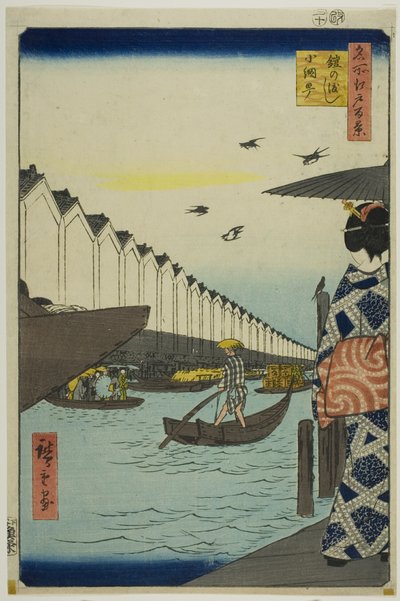 Yoroi Ferry, Koami-cho (Yoroi no watashi Koami-cho), fra serien quot;One Hundred Famous Views of Edo (Meisho Edo hyakkei)quot; av Utagawa Hiroshige