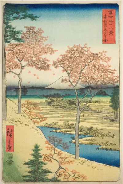 Yuhi Hill ved Meguro i den østlige hovedstaden (Toto Meguro Yuhigaoka), fra serien "Thirty-six Views of Mount Fuji (Fuji sanjurokkei)" av Utagawa Hiroshige